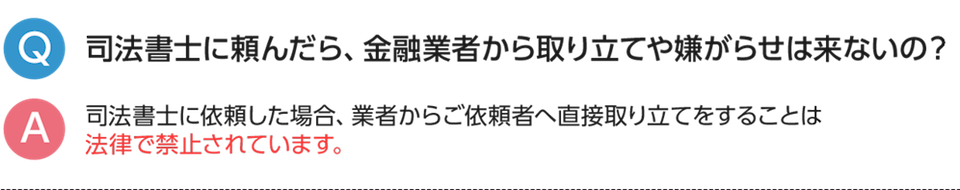 司法書士に頼んだら、金融業者から取り立てや嫌がらせは来ないの？